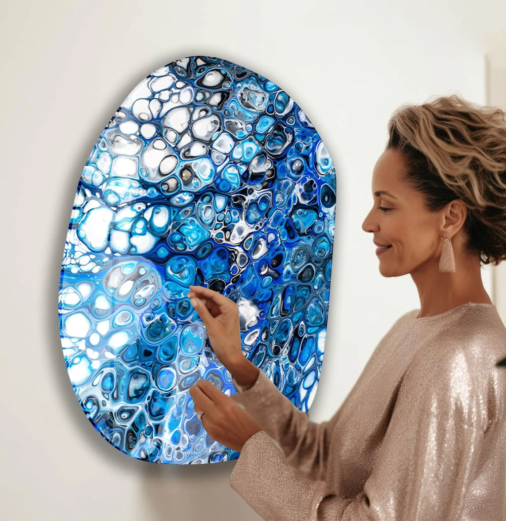 Blue Marbled Printing Glass Wall Art, picture on glass wall art, photos printed on glass