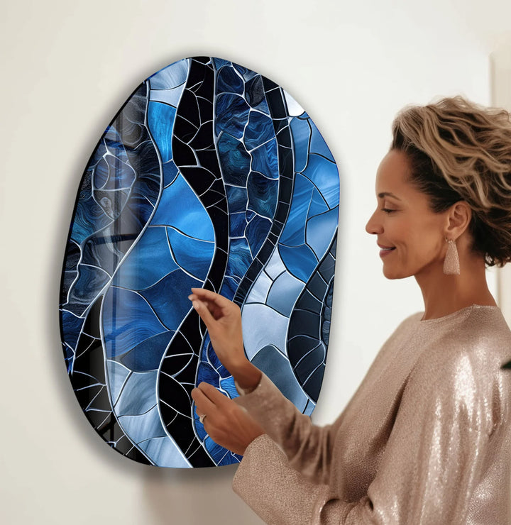 Decorative Blue Stained Glass Wall Art, glass wall decor, glass wall art decor