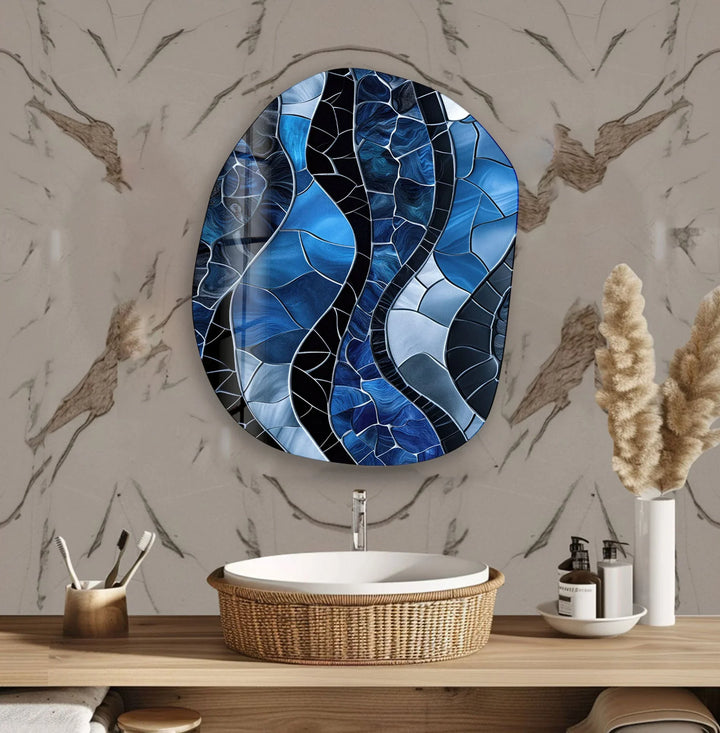 Decorative Blue Stained Glass Wall Art, glass art painting, glass art for the Wall