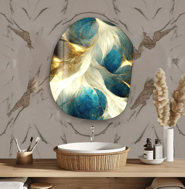 Gold Modern Marble Decor Glass Wall Art, glass pictures for Wall, glass prints wall art