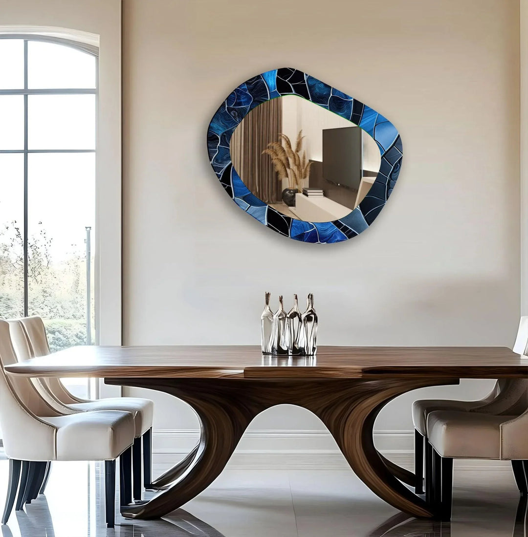 Decorative wall mirror blending artistic patterns with modern functionality for a unique look