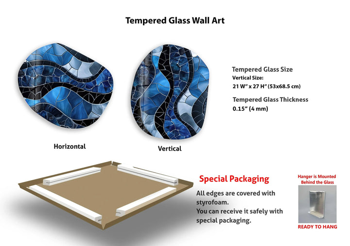 Decorative Blue Stained Glass Wall Art, glass pictures for Wall, glass prints wall art