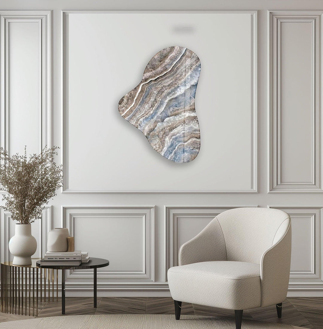Blue & Beige Marble Asymmetric Glass Wall Art, print picture on glass, Tempered Glass Wall Art