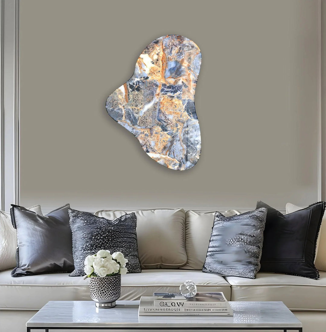 Blue Marble Pattern Asymmetric Glass Wall Art, print on glass, glass printed photos