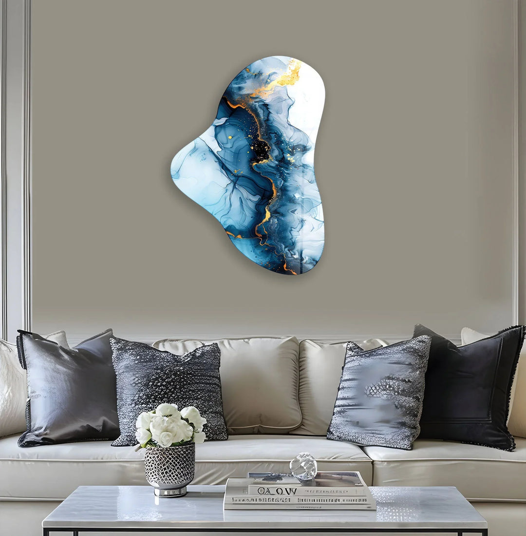 Alcohol Ink Blue Asymmetric Glass Wall Art, print picture on glass, Tempered Glass Wall Art