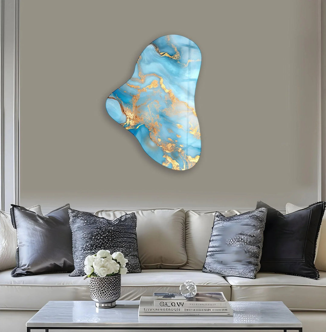 Blue Marble Style Asymmetrical Glass Wall Art, print picture on glass, Tempered Glass Wall Art