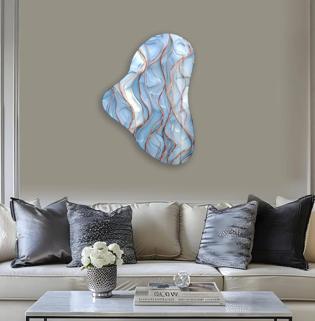 Abstarct Pastel Blue Asymmetric Glass Wall Art, print on glass, glass printed photos