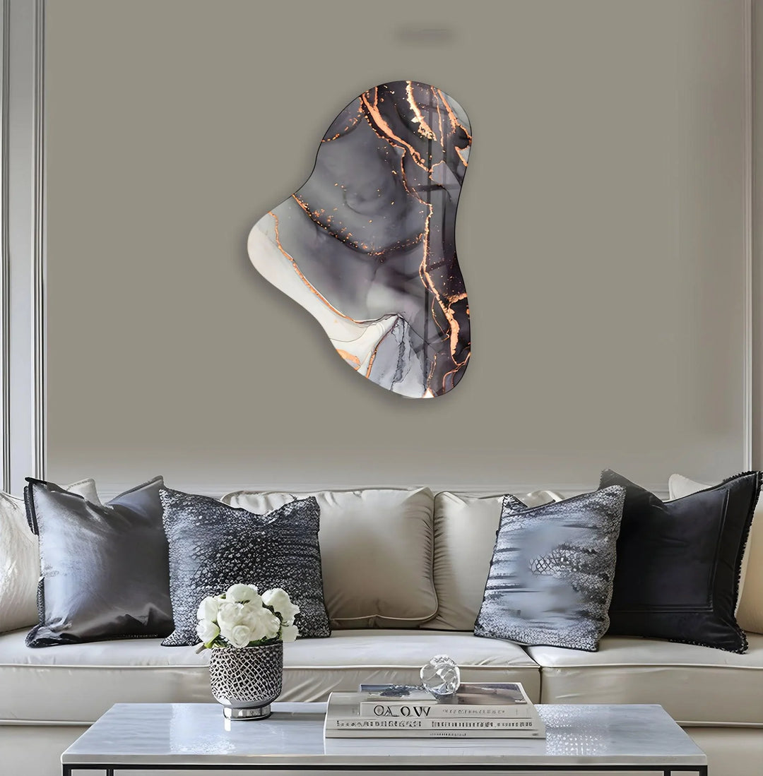 Alcohol Ink Gray Asymmetric Glass Wall Art, print picture on glass, Tempered Glass Wall Art