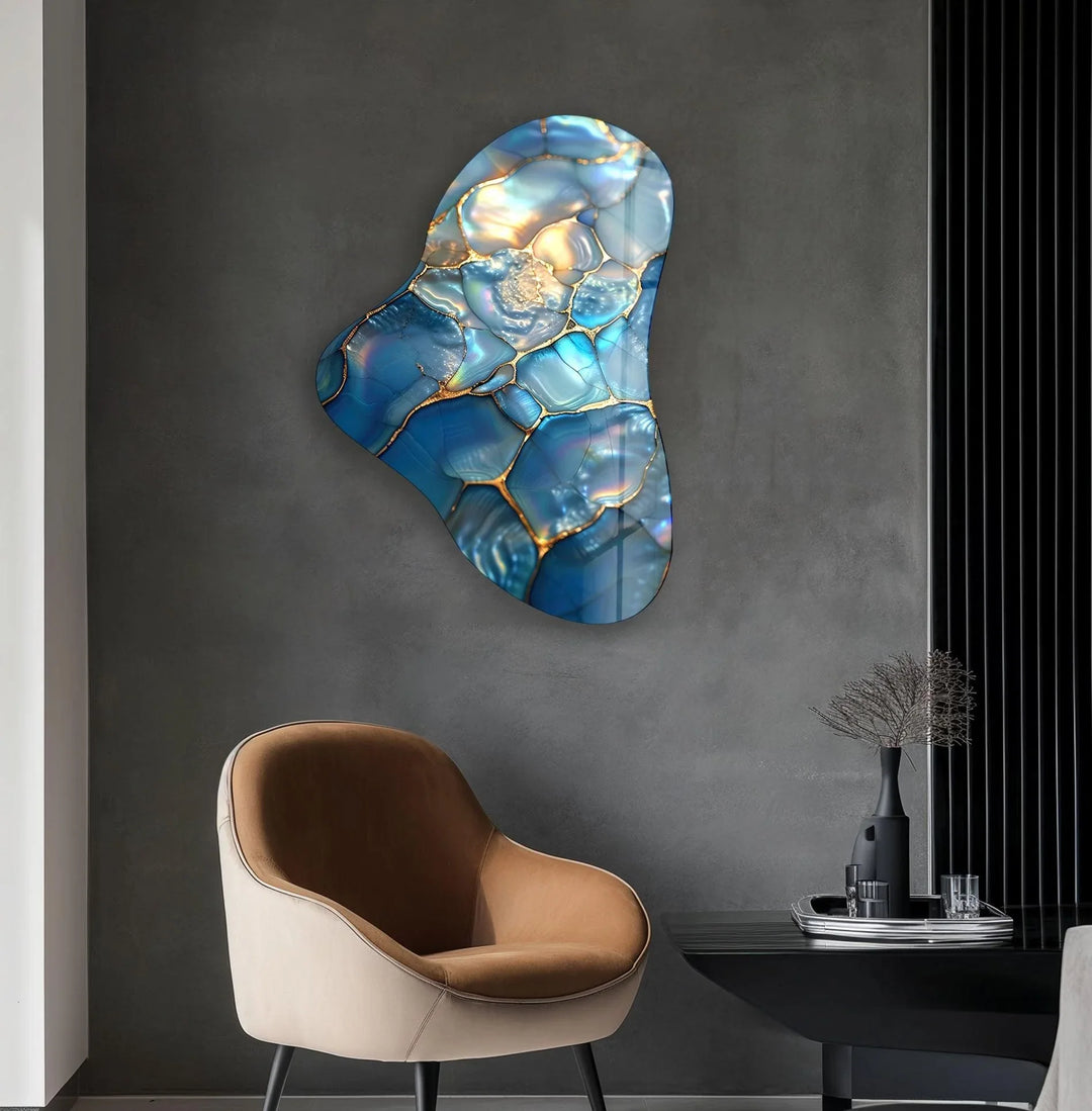 Blue Abstract Style Asymmetrical Glass Wall Art, print picture on glass, Tempered Glass Wall Art
