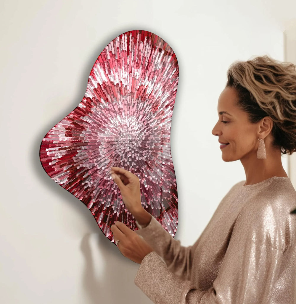 Abstract Red Lines Asymmetrical Glass Wall Art, glass wall decor, glass wall art decor