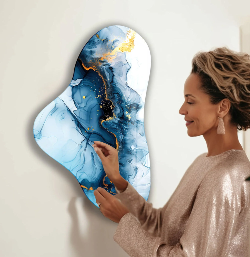 Alcohol Ink Blue Asymmetric Glass Wall Art, glass wall decor, glass wall art decor