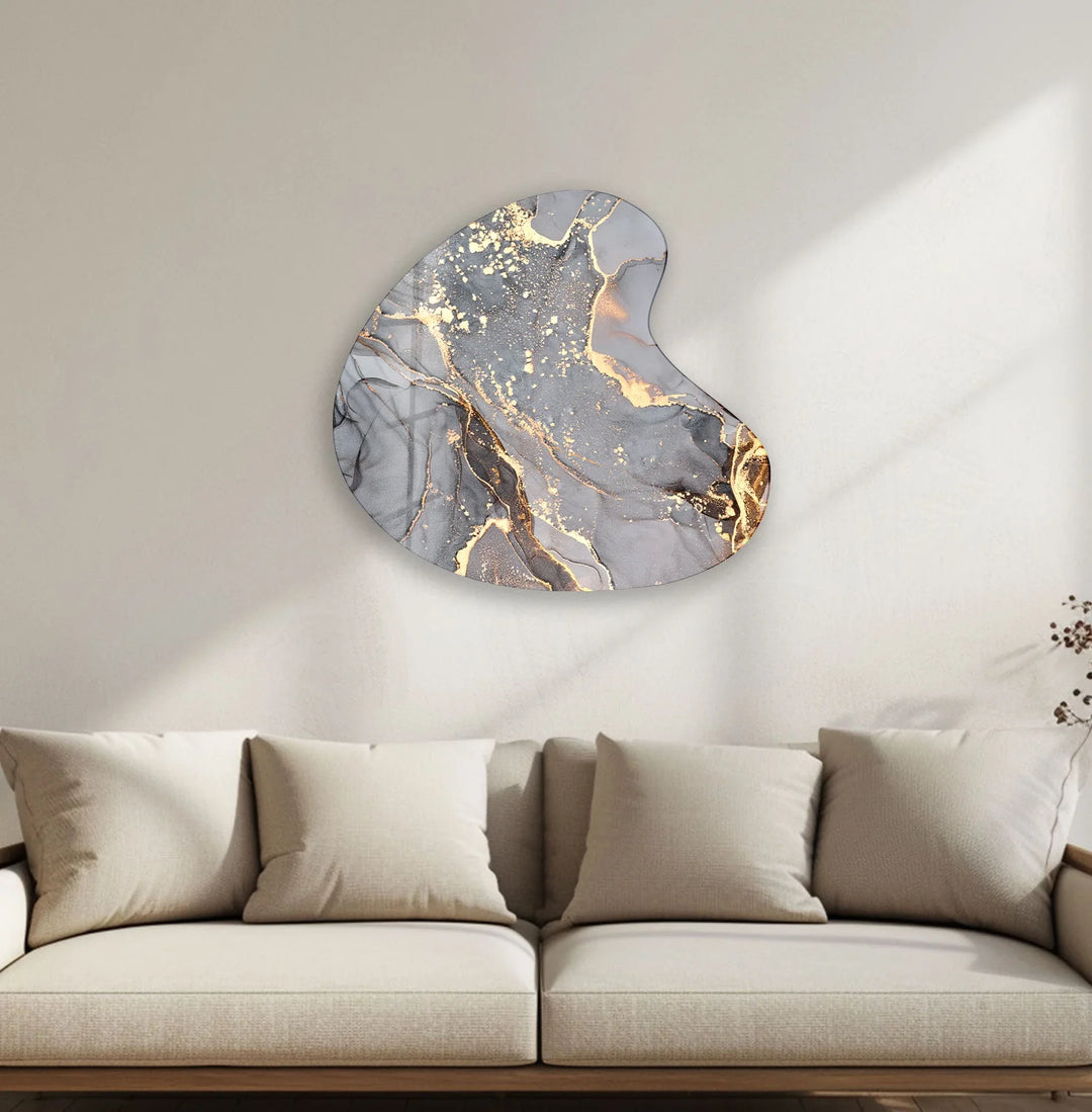 Grey Alcohol Ink Style Irregular Glass Wall Art, custom glass photo prints, large glass prints