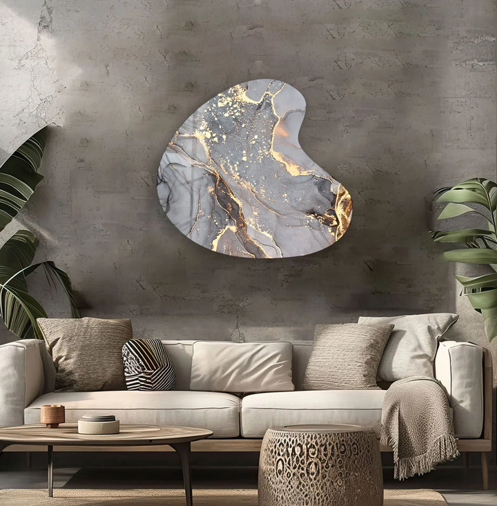 Grey Alcohol Ink Style Irregular Glass Wall Art, photo print on glass, prints on glass wall art
