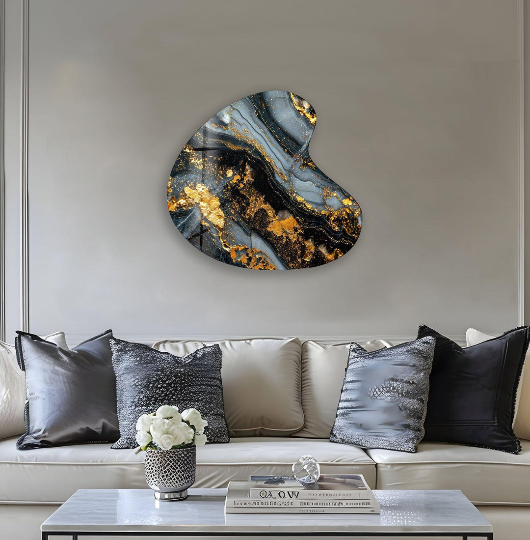 Black Marble Style Irregular Glass Wall Art, print on glass, glass printed photos