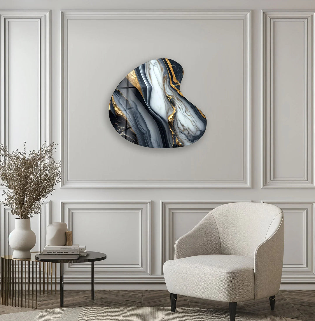 Black & White Marble Irregular Glass Wall Art, print picture on glass, Tempered Glass Wall Art