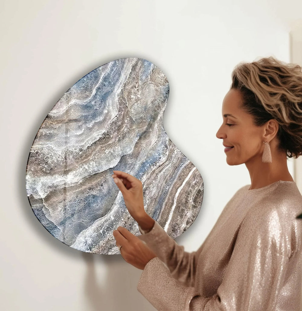 Blue Marble Decorative Irregular Glass Wall Art, picture on glass wall art, photos printed on glass