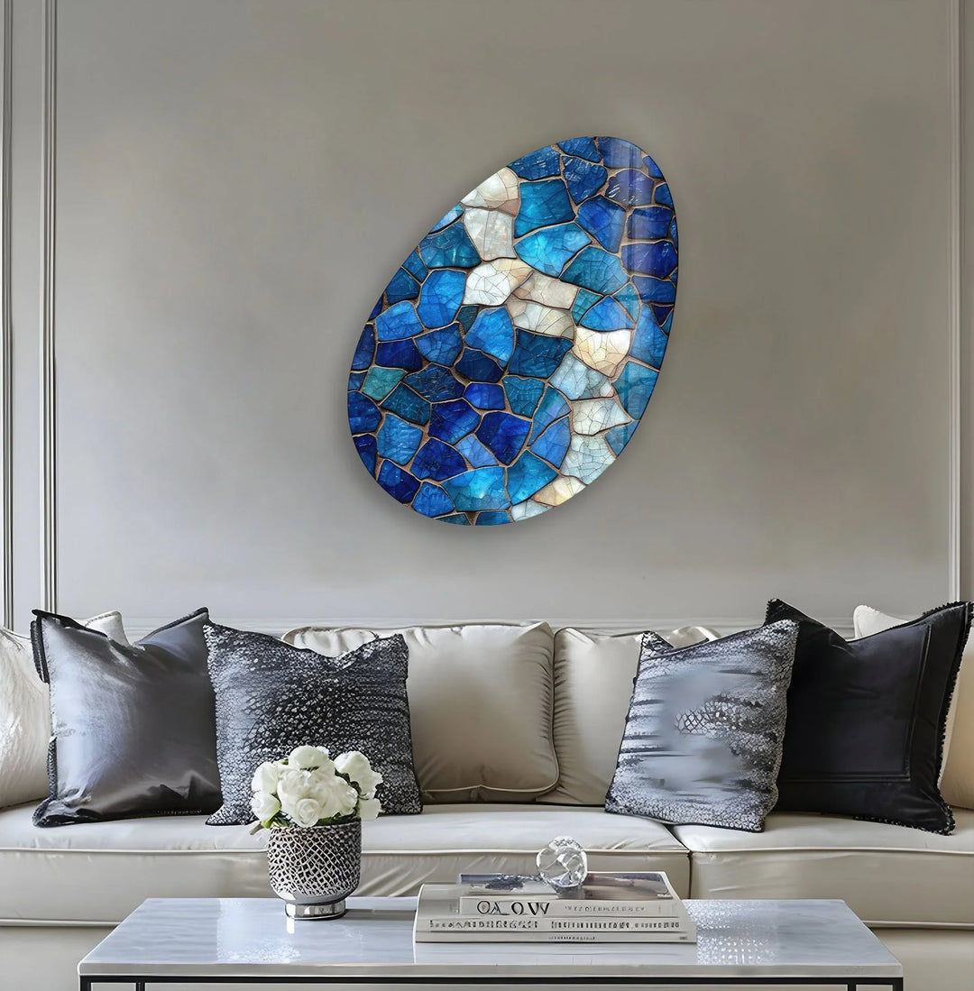 Blue Stained Decorative Oval Glass Wall Art, print picture on glass, Tempered Glass Wall Art