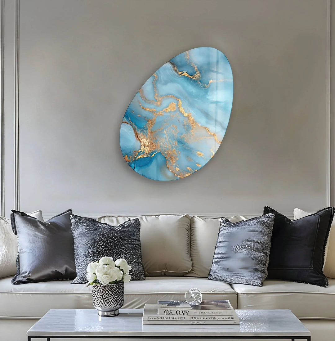 Blue Marble Stylish Oval Glass Wall Art, print picture on glass, Tempered Glass Wall Art