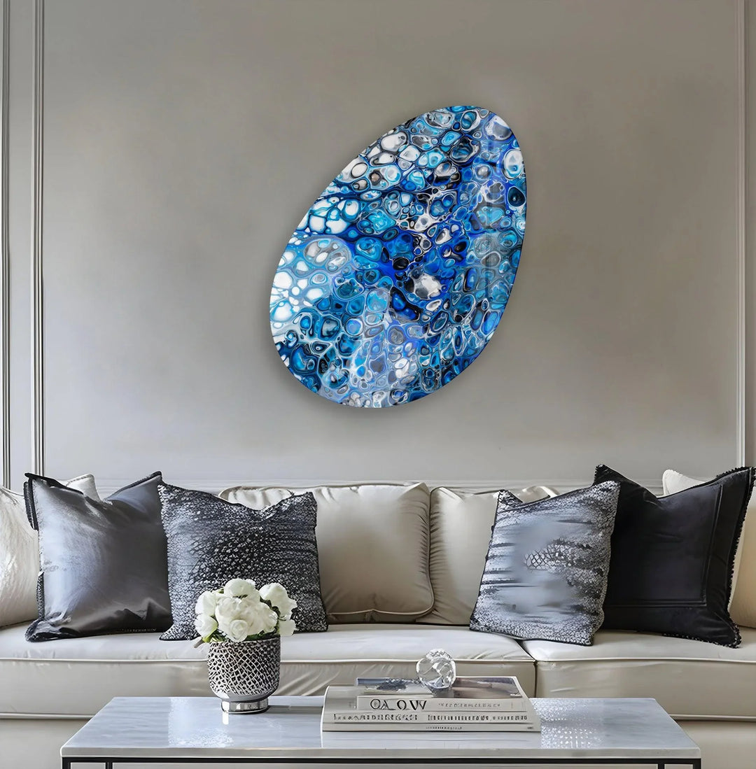 Abstract Watercolor Blue Oval Glass Wall Art, print picture on glass, Tempered Glass Wall Art