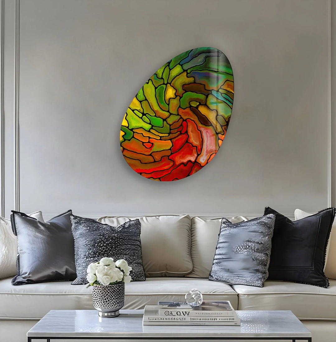 Decorative Red Stained Oval Glass Wall Art, glass photo prints, glass picture prints