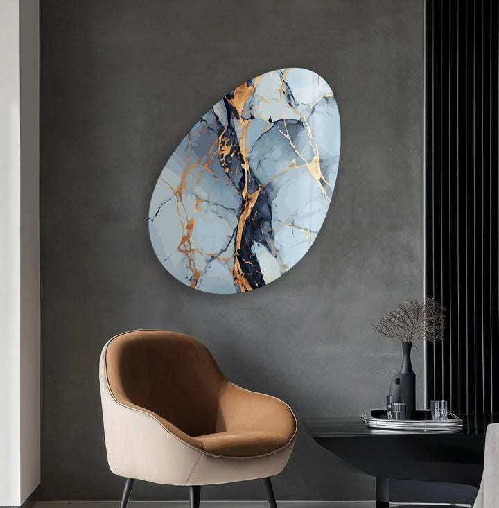 Blue Marble Modern Oval Glass Wall Art, glass pictures for Wall, glass prints wall art