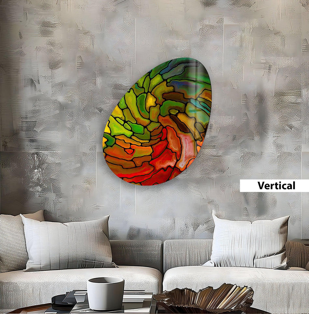 Decorative Red Stained Oval Glass Wall Art, glass art painting, glass art for the Wall