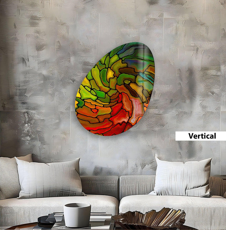Decorative Red Stained Oval Glass Wall Art, glass art painting, glass art for the Wall