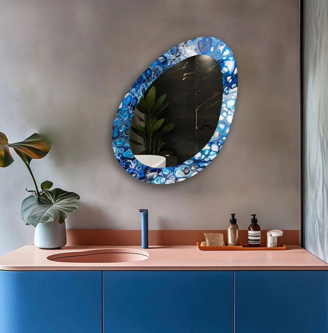 Blue Stained Mirrors Oval Modern Wall Mirror - MyPhotoStation
