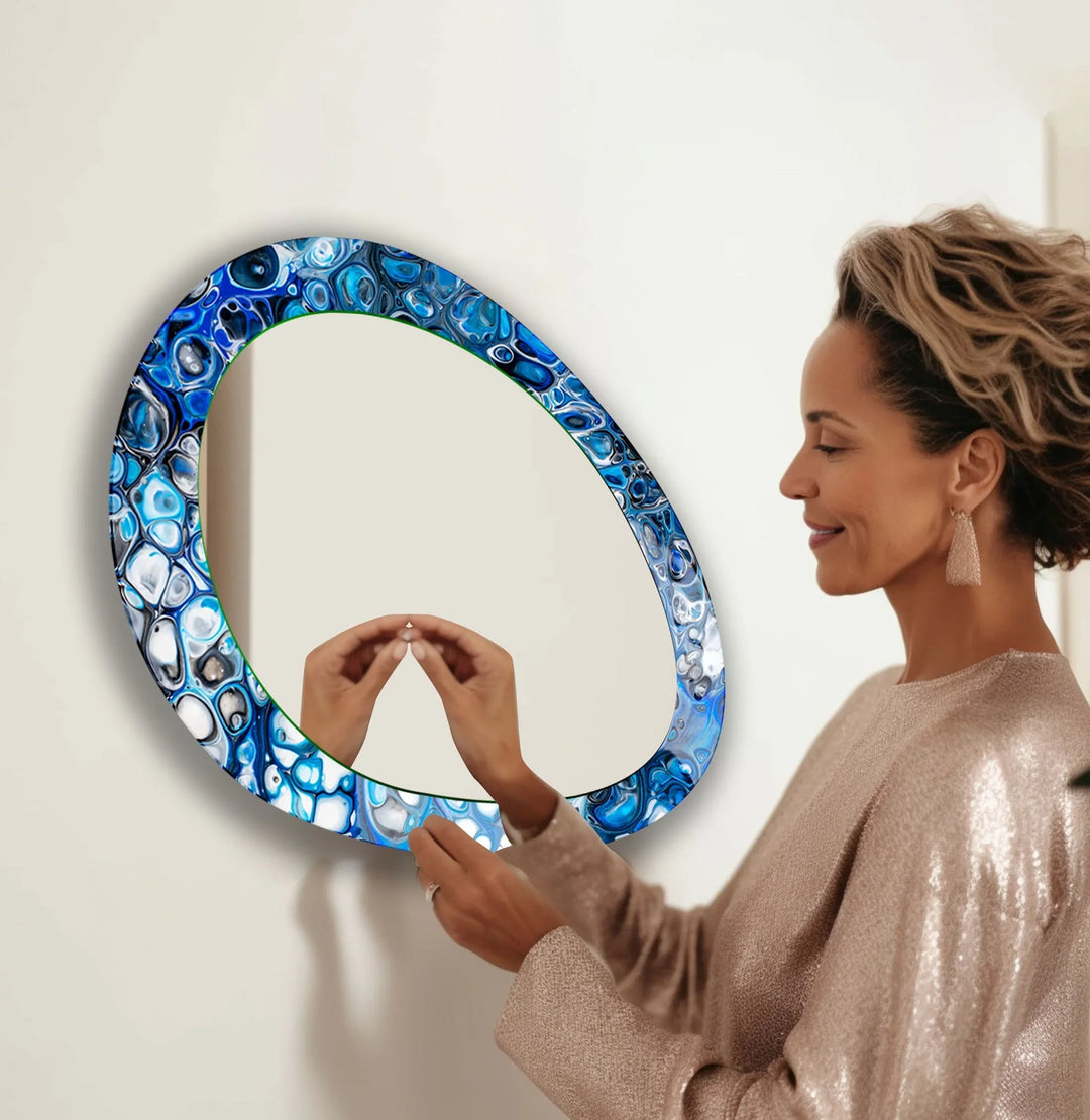 Blue Stained Mirrors Oval Modern Wall Mirror - MyPhotoStation