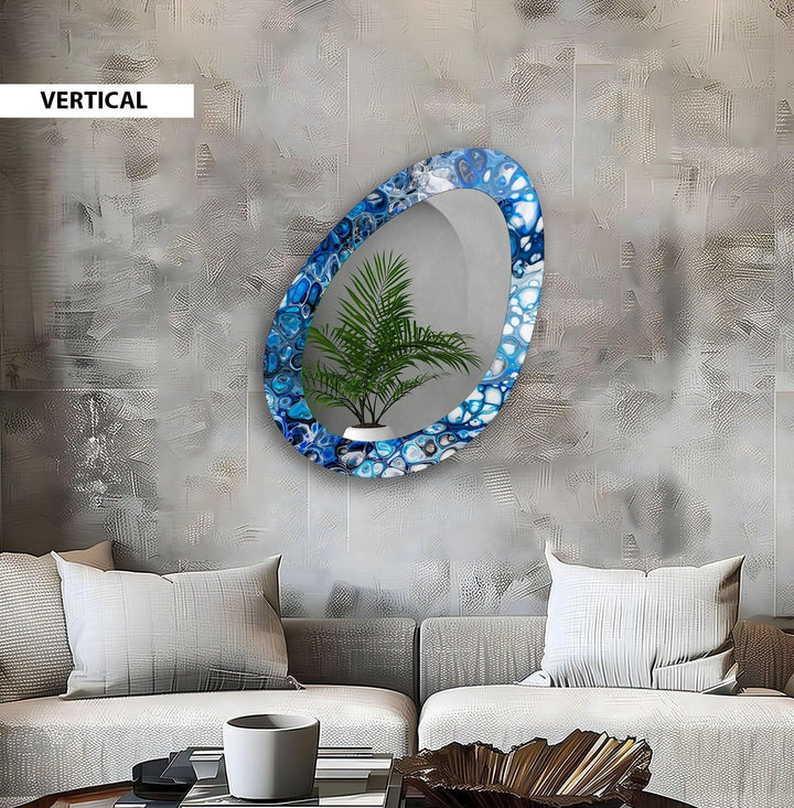 Blue Stained Mirrors Oval Modern Wall Mirror - MyPhotoStation