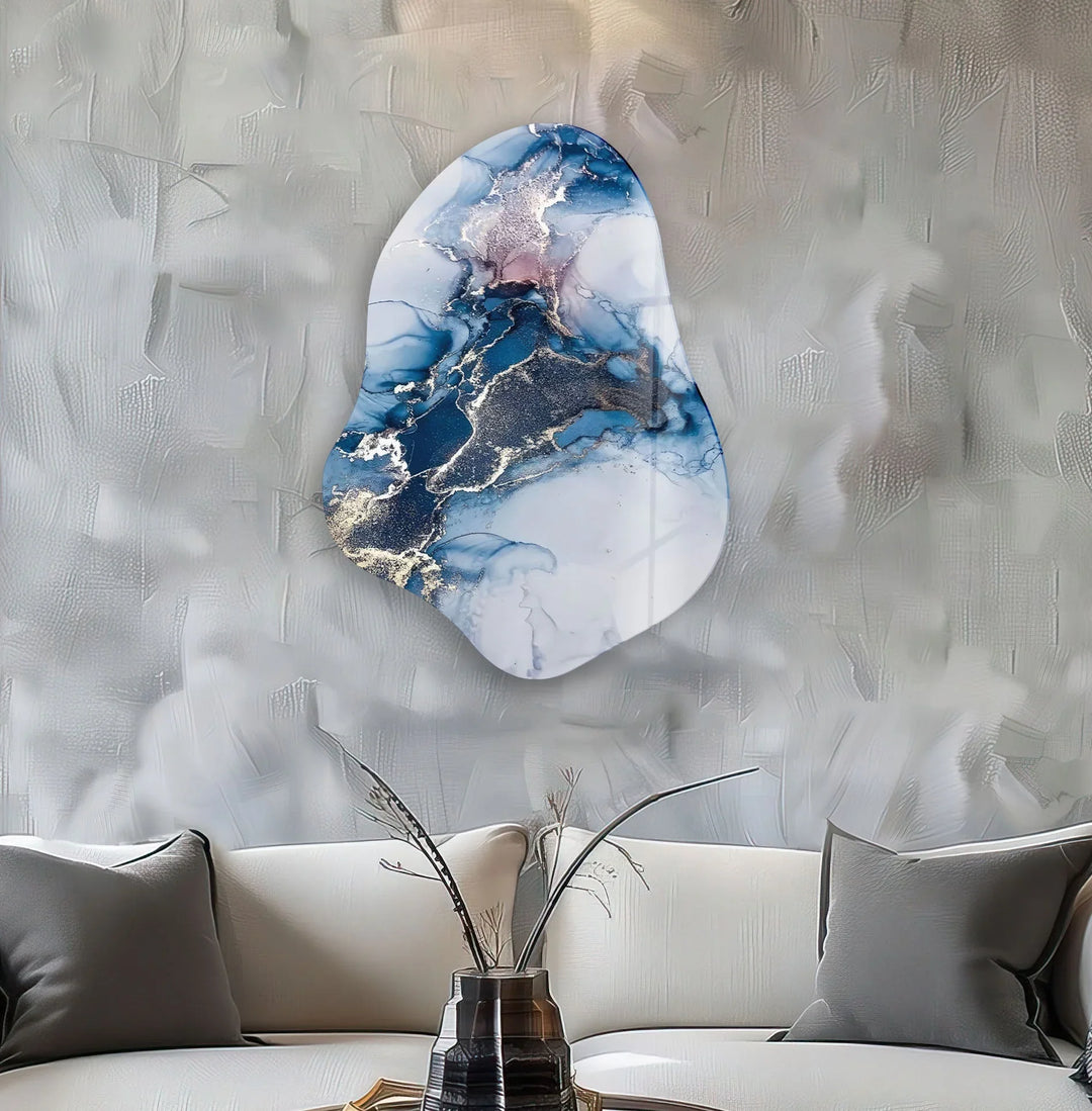 Dark Blue Alcohol Ink Modern Glass Wall Art, glass image printing, glass prints from photos