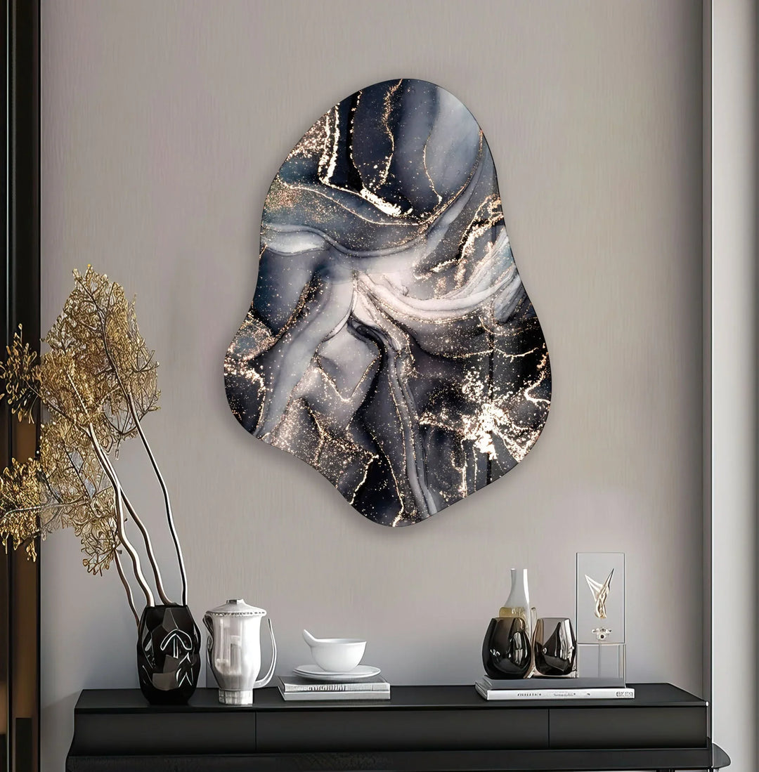 Black & Gold Watercolor Irregular Glass Wall Art, print on glass, glass printed photos
