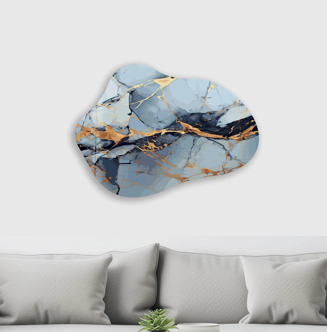 Blue & Gold Marble Irregular Glass Wall Art, print on glass, glass printed photos