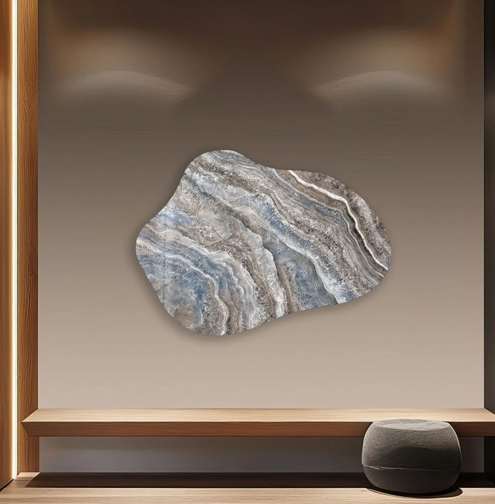 Beige & Blue Marble Irregular Glass Wall Art, print on glass, glass printed photos