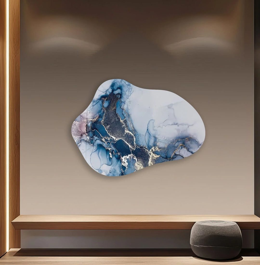 Dark Blue Alcohol Ink Modern Glass Wall Art, large glass photo prints, glass wall photos