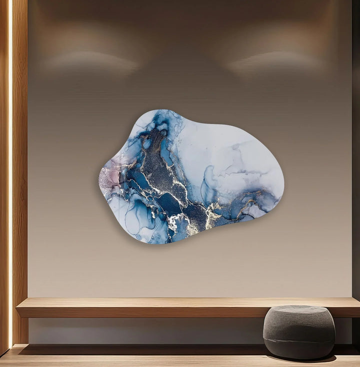 Dark Blue Alcohol Ink Modern Glass Wall Art, large glass photo prints, glass wall photos