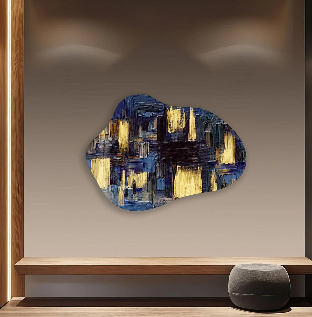 Blue Oil Painting Modern Glass Wall Art, print picture on glass, Tempered Glass Wall Art