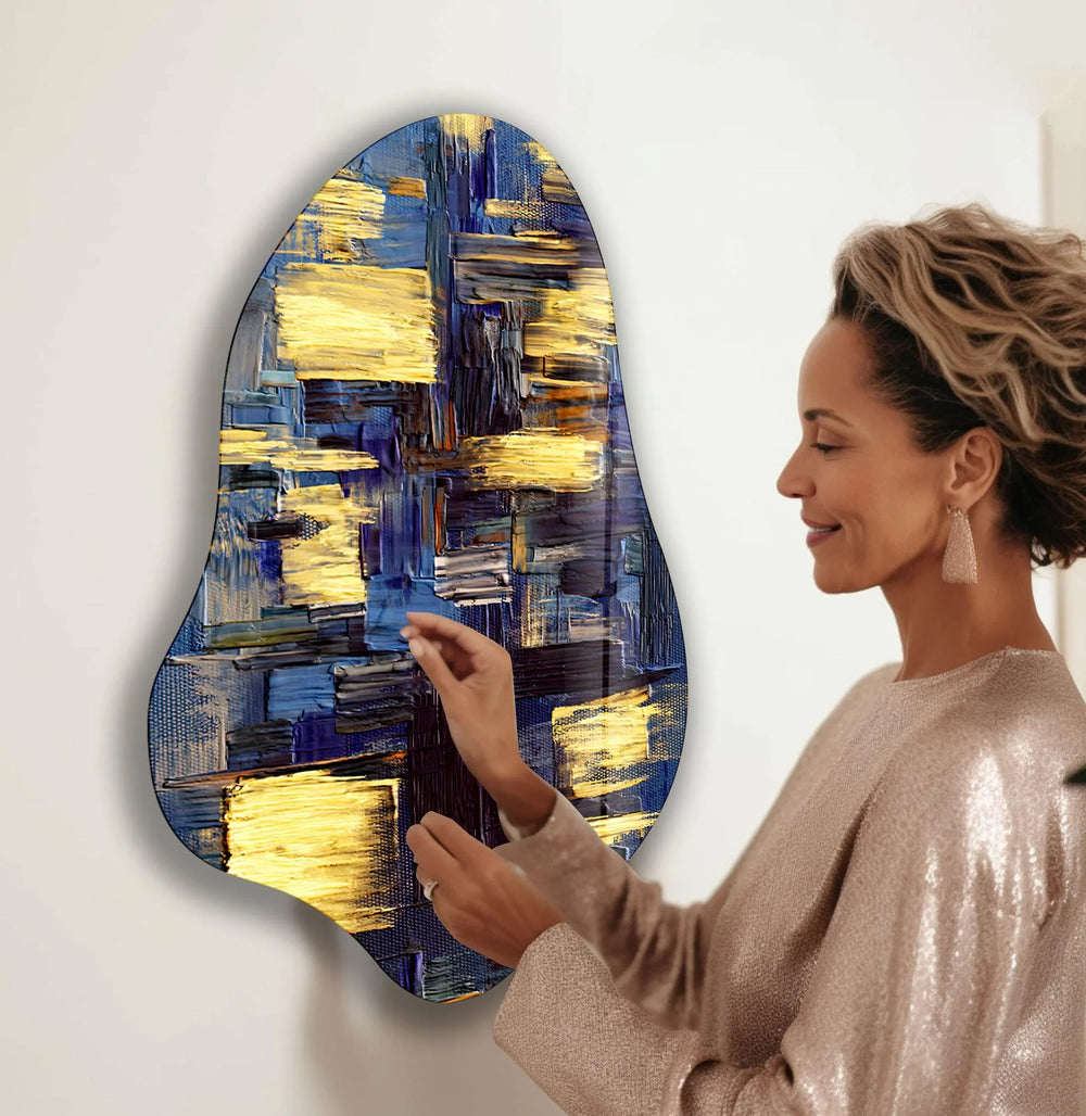 Blue Oil Painting Modern Glass Wall Art, glass wall decor, glass wall art decor