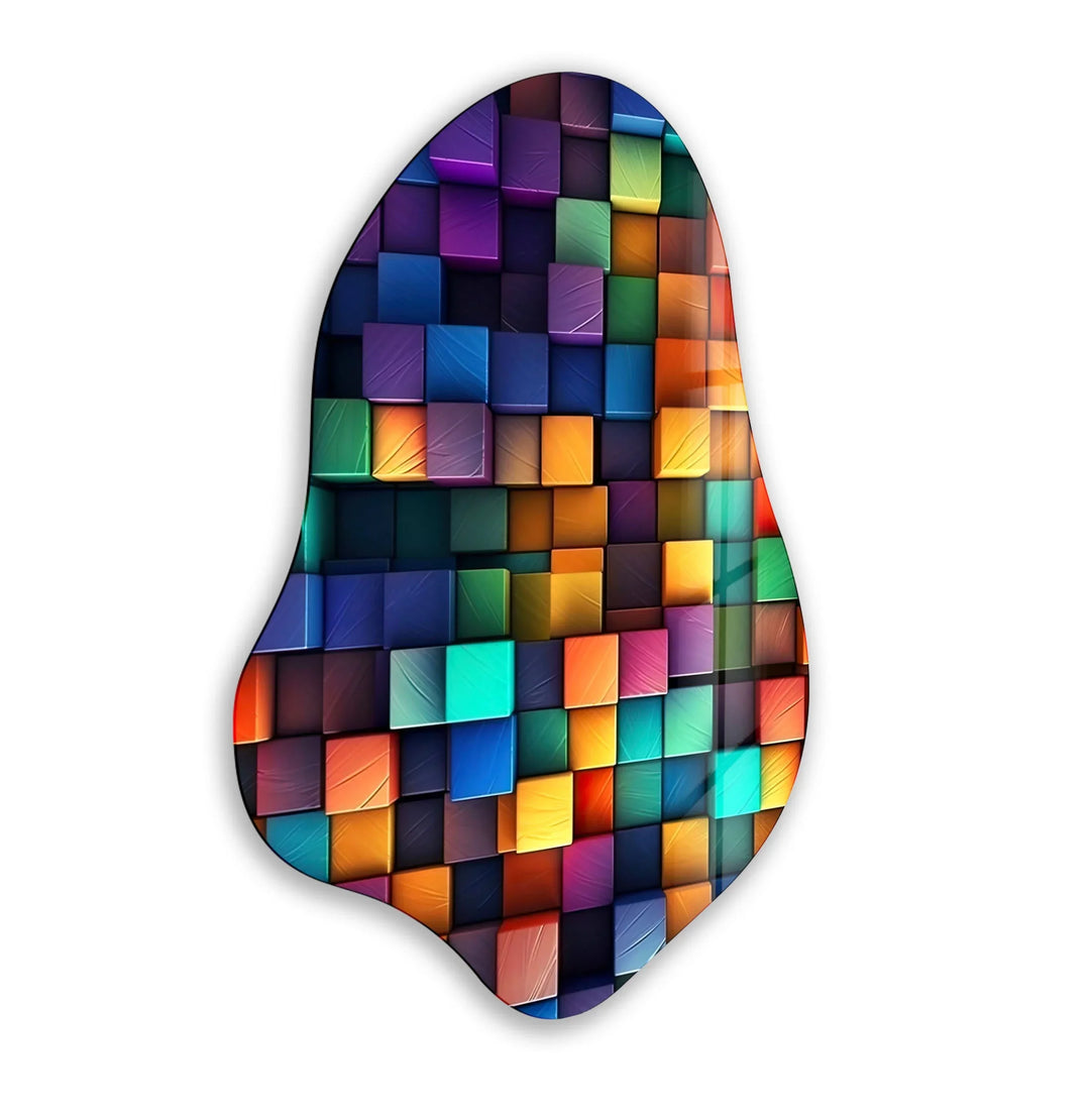 Modern Colorful Cubes Irregular Glass Wall Art, glass image printing, glass prints from photos