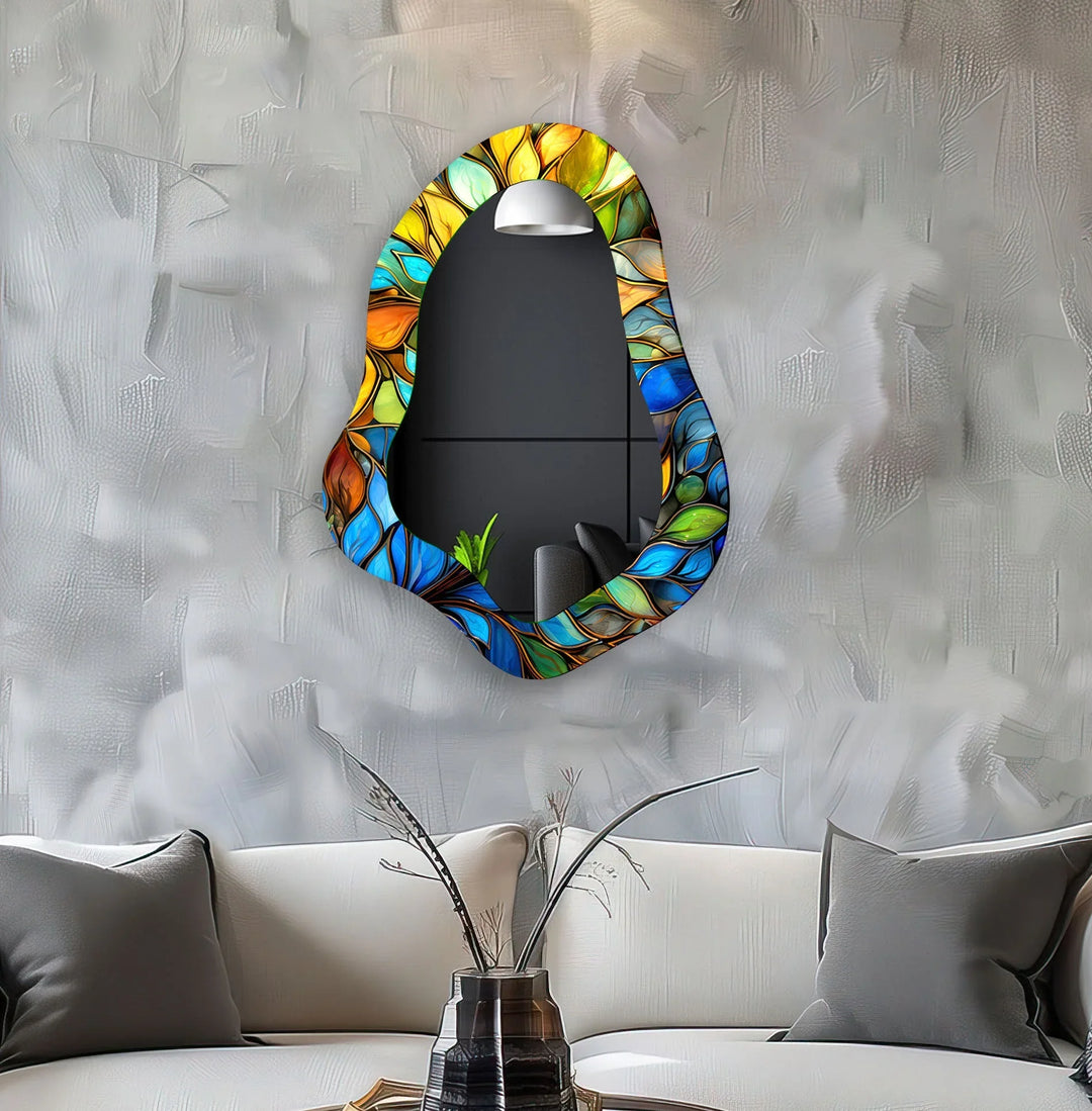 Stained Blue Leaves Decorative Wall Mirror - MyPhotoStation