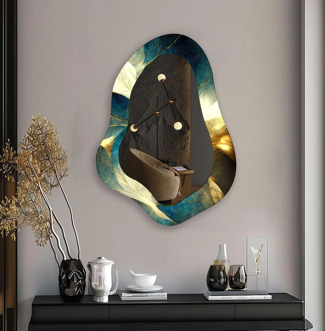 Green - Gold Marble Decorative Wall Mirror - MyPhotoStation