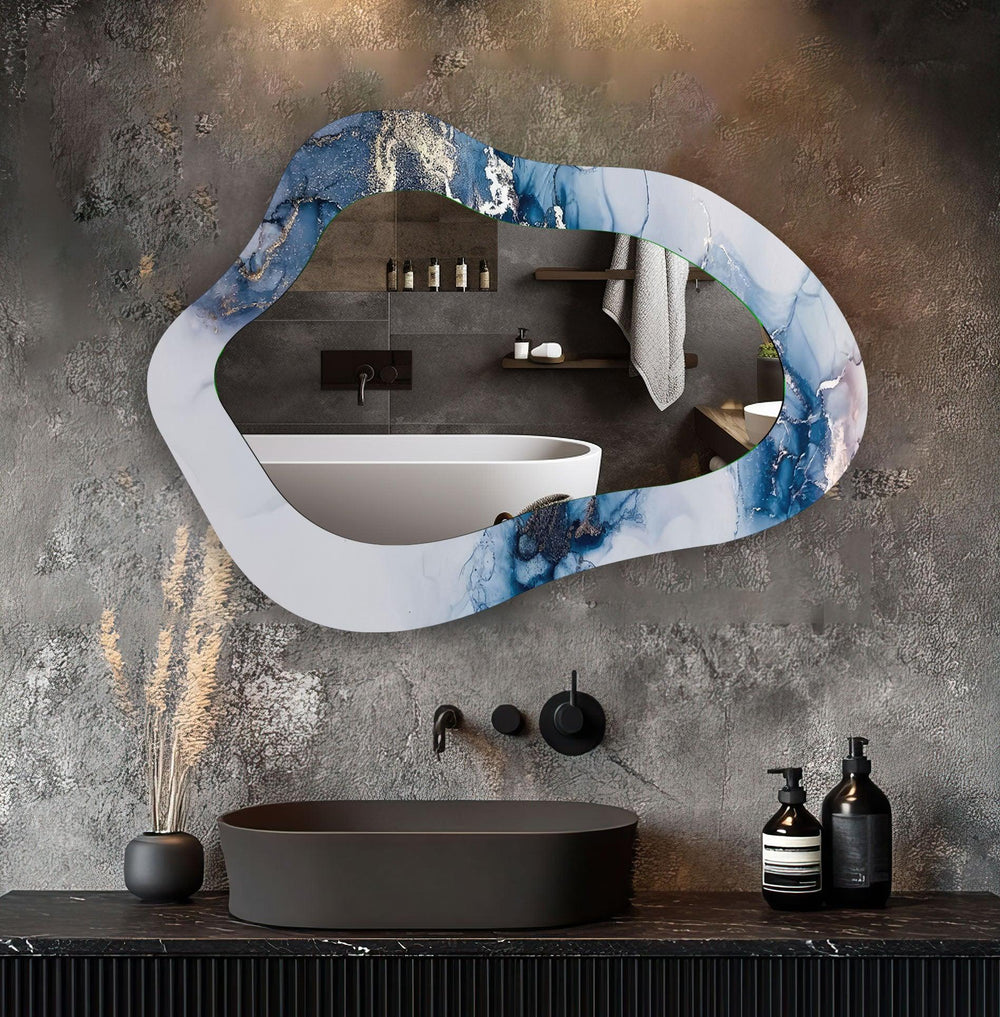Blue Alcohol Ink Irregular Shape Wall Mirror - MyPhotoStation
