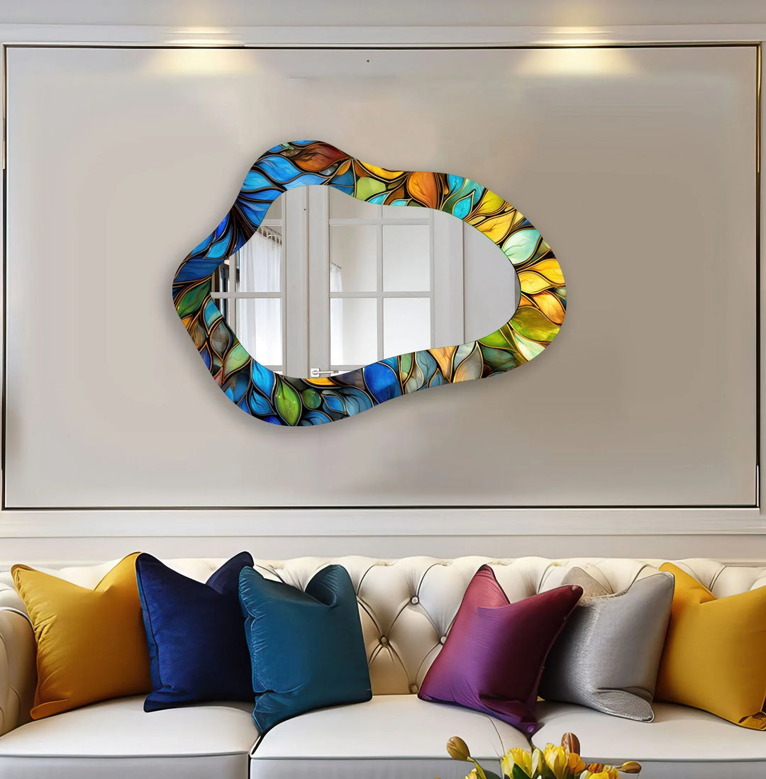 Stained Blue Leaves Decorative Wall Mirror - MyPhotoStation