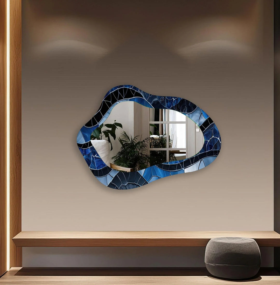 Blue Stained Glass Decorative Wall Mirror - MyPhotoStation