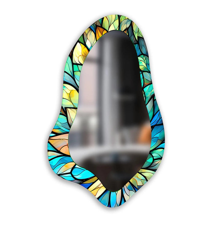 Stained Blue Leaves Irregular Wall Mirror - MyPhotoStation