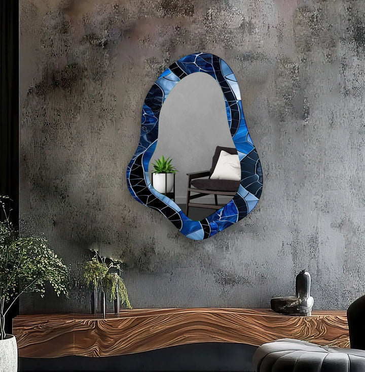 Blue Stained Glass Decorative Wall Mirror - MyPhotoStation
