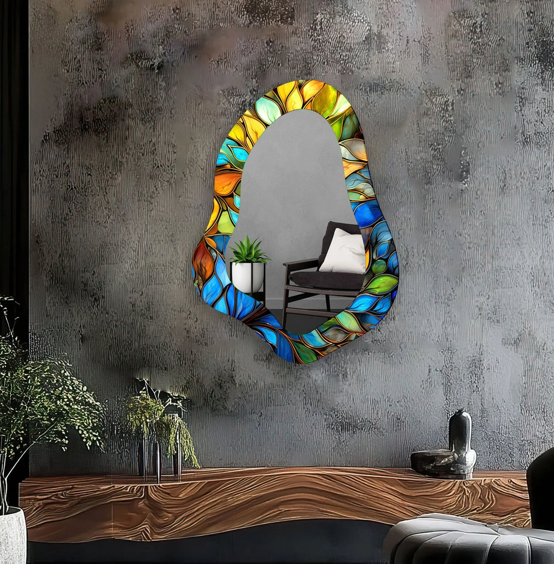 Stained Blue Leaves Decorative Wall Mirror - MyPhotoStation