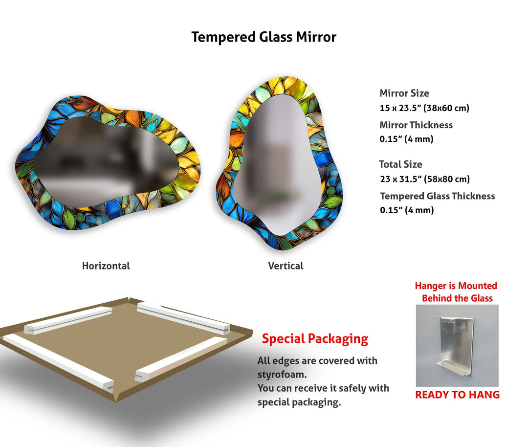 Stained Blue Leaves Decorative Wall Mirror - MyPhotoStation