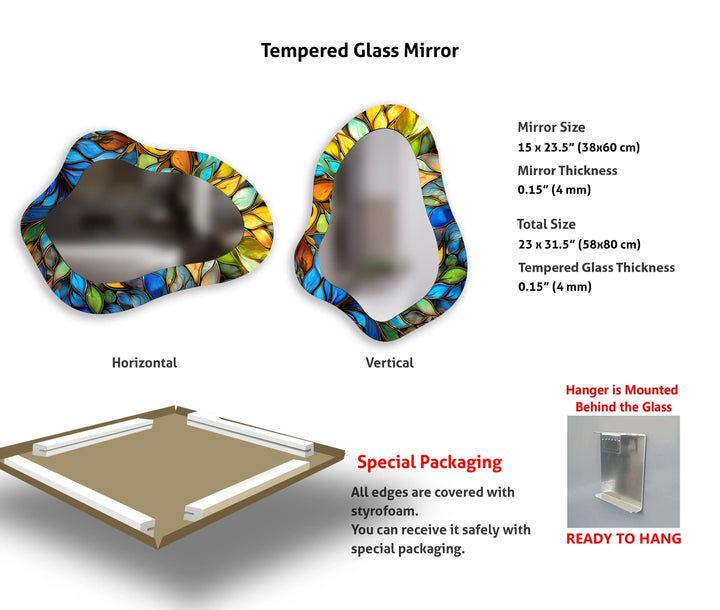 Stained Blue Leaves Decorative Wall Mirror - MyPhotoStation