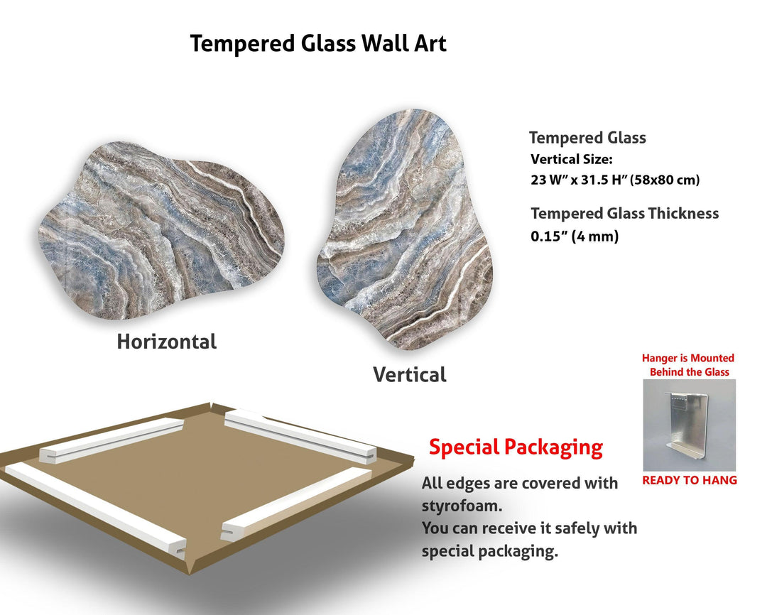 Beige & Blue Marble Irregular Glass Wall Art, glass photo prints, glass picture prints